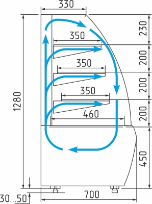 Витрина холодильная Carboma K70 VV 1,3-1 STANDARD (версия 2.0) (цвет по схеме стандарт)