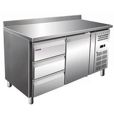 Стол с охлаждаемым шкафом COOLEQ GN2230TN бортик 3 ящика+1 дверь (1360х700х860 мм)